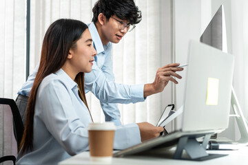 Poster - Investor business team working with computer, tablet and analyzing graph stock market trading planning with chart data financial investment planning