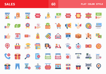 Sales icon set flat color of vector icons. Can used for digital product, presentation, UI and many more.