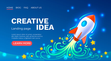 Wall Mural - Rocket space startup, creative idea cover, landing page web site, Vector