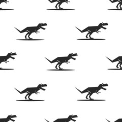 Wall Mural - Dinosaurs silhouette seamless pattern black and white illustration of a predator animal in full height in motion side view, kids symmetric print on background fabric.