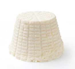 Ricotta cheese isolated. Soft cheese ricotta on white background.