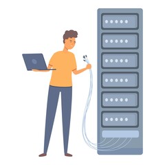 Poster - server system administrator icon cartoon vector. computer engineer. network room