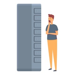Poster - server repair icon cartoon vector. computer system. room information