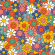 seamless pattern with colorful smiling flowers