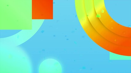 Poster - Abstract geometric background with flying particles and moving shapes. Motion. Contrasting bright pattern, geometry for children.
