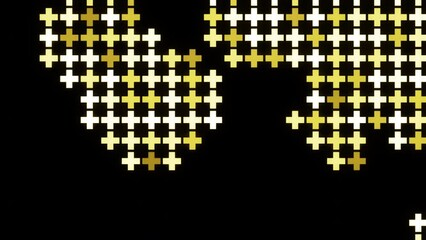 Aufkleber - Background with mosaic symbols moving on black background. Design. Neon pluses move in retro style. Glowing crosses move in mosaic chain