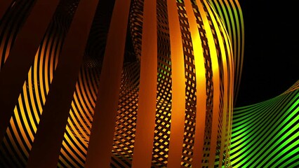 Poster - 3D background with wavy curves of stripes. Design. Beautiful 3d curves of stripes in wavy flow of fabric. Fabric flow of bends from strips