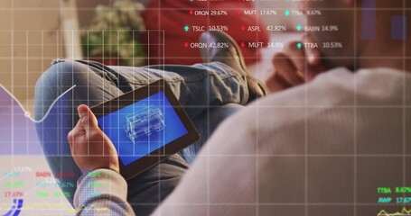 Poster - Stock market data processing against mid section of man using digital tablet