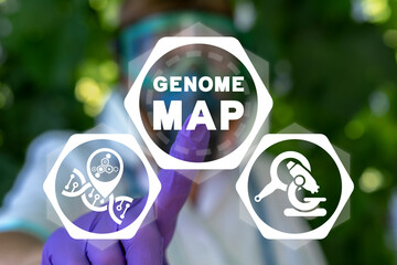 Genome sequence map medical science concept. Dna test. Big Genomic Data Visualization. Genome map decoding.