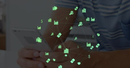 Poster - Animation of data processing over caucasian businessman using smartphone