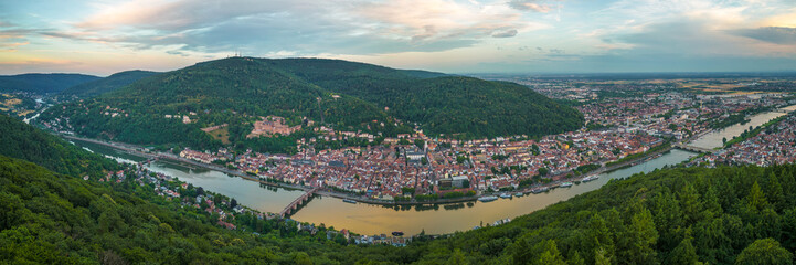 Panoramic cityscape of Heidelberg with the river Neckar in Germany.