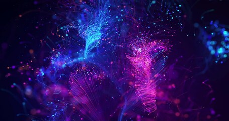 futuristic optical fibers transferring high speed data. electrical signals flowing inside of complex
