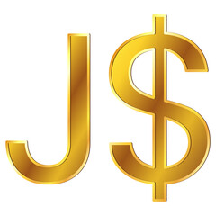 Wall Mural - Jamaican dollar JMD currency golden sign in front view isolated on white background. Currency by Central Bank of Jamaica. Design element.