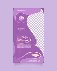 Wall Mural - beauty care center social media story and banner. beautiful purple vector poster and banner template