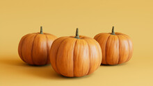 Contemporary Autumn Image With A Collection Of Pumpkins On Yellow Background.