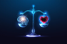 Concept Of Brain And Heart Balance, Emotional Intelligence, Feelings An Logics In Futuristic Style