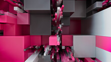 Multicolored 3D Block Background. Tech Wallpaper With Pink And Grey Hues. 3D Render 