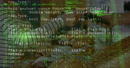 Poster - Animation of financial data processing over people using payment terminal