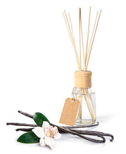 Reed Diffuser And Vanilla On White Background