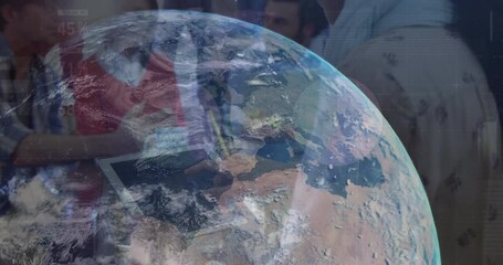 Poster - Animation of globe rotating over diverse businesspeople in office
