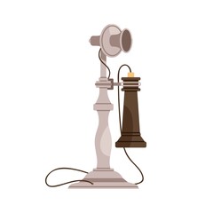 Aufkleber - Vintage candlestick telephone, upright desk set, stand with hanging transmitter. Old stick phone of 1897. Obsolete communication device. Colored flat vector illustration isolated on white background