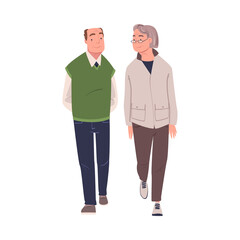 Sticker - Walking Senior Man and Woman Character Strolling in the Street and Smiling Vector Illustration