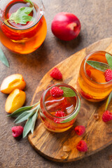 Canvas Print - Peach raspberry iced tea, summer refreshing drink, beverage, cocktail