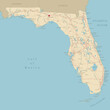 Road map of Florida, US American federal state. Editable highly detailed Floridian transportation map with highways and interstate roads, rivers and cities realistic vector illustration