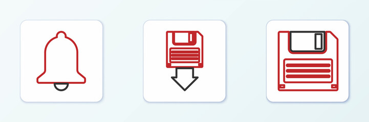 Poster - set line floppy disk, ringing bell and backup icon. vector