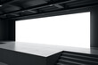 © Who is Danny - Perspective view on big blank white illuminated screen with place for your text or logo in empty huge hall with stage and stairway. 3D rendering, mockup