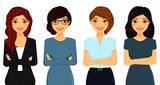 Fototapeta Dinusie - Four young business women in office clothes. Flat style on a white background. Cartoon.