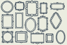 15 Hand Drawn Frame Decoration Set. Collection Of Hand Drawn Doodle Frames Isolated On White Background, Black Drawings Set, Minimal Freehand Drawn Sketches.