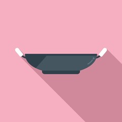 Sticker - Clean wok pan icon flat vector. Oil stove