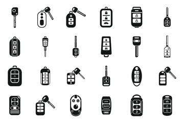 Wall Mural - Smart car key icons set simple vector. Driver mobile