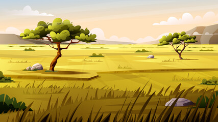 landscape of savanna in cartoon style
