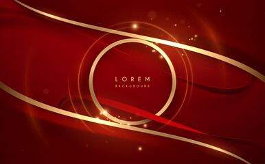 Wall Mural - abstract golden ring with ribbons on red background
