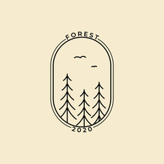 Wall Mural - forest pine line art badge logo design template