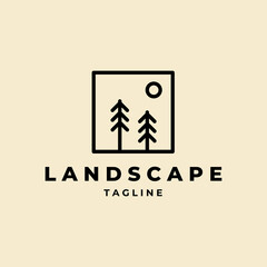 Wall Mural - landscape line art logo design illustration vector template