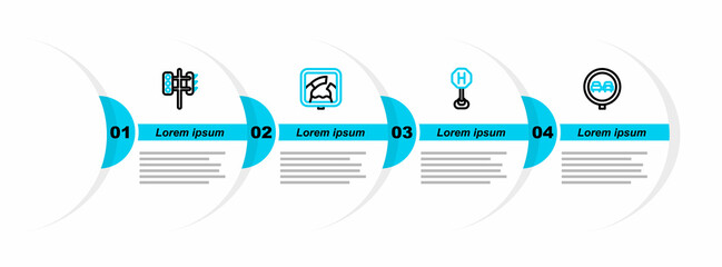 Canvas Print - Set line No overtaking road traffic, Hospital, Drawbridge ahead and Traffic light icon. Vector