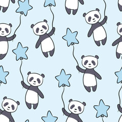 Poster - Cute panda illustration, vector pattern, repeating background