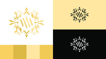 Wall Mural - Golden Flourish Flower Vintage Monogram M Letter Logo Design Concept 