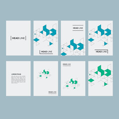 Poster - Technology brochure triangle textured template. Modern geometric graphic. Vector set cover with triangles pattern ornament