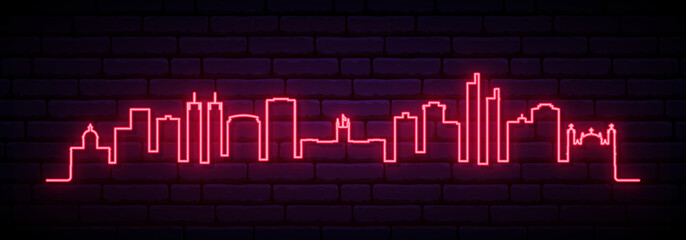 Red neon skyline of Asuncion. Bright Asuncion City long banner. Vector illustration.