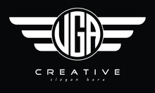 UGA Three Letter Circle With Wings Logo Design Vector Template. Wordmark Logo | Emblem Logo | Monogram Logo | Initial Letter Logo | Typography Logo | Business Logo | Minimalist Logo |