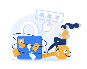 Poster - secure access with privacy data security and protection tiny person concept. confidential file acces