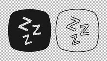 Black Sleepy Icon Isolated On Transparent Background. Sleepy Zzz Talk Bubble. Vector