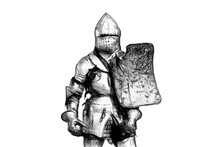 Black And White Drawing Of A Medieval Knight On A White Background