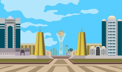 Wall Mural - Vector image of the central part of the capital of Kazakhstan, Nursultan