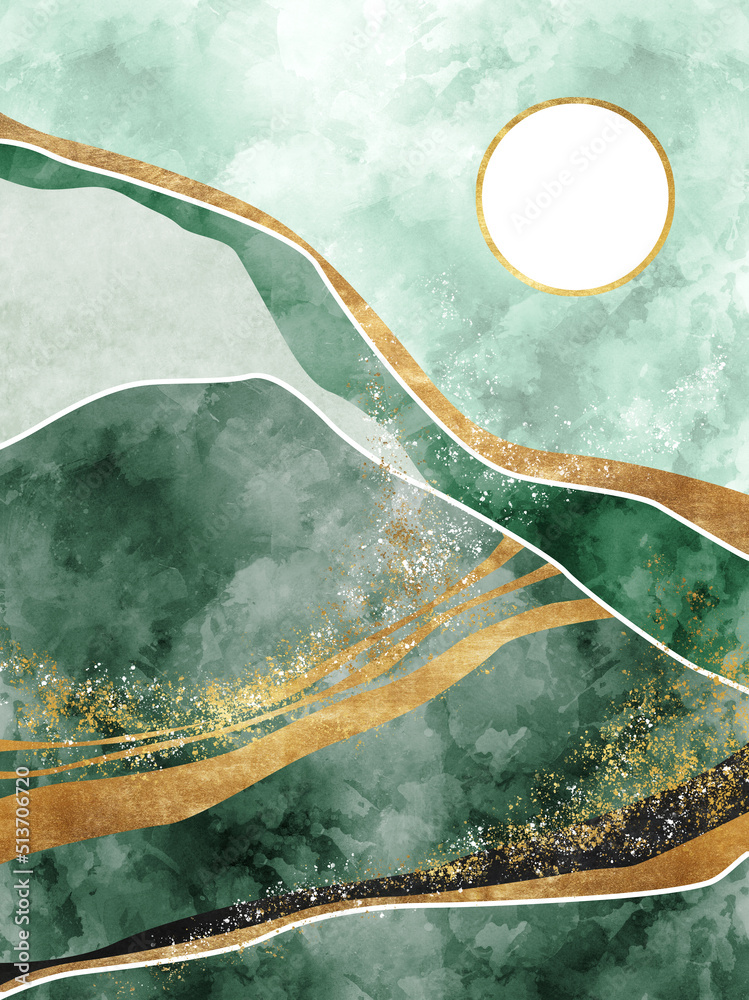 Ilustrace Mountain abstract landscape, mountainscape, mountain mural ...