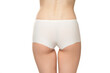 © vladimirfloyd - Mid section of woman wearing white briefs,  back view on a white background